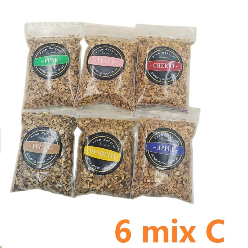 Wood Smoking Chips for Barbecue Meat Smoking, 50g Bags, Apple, Oak, Cherry & More - mix 6pcs C