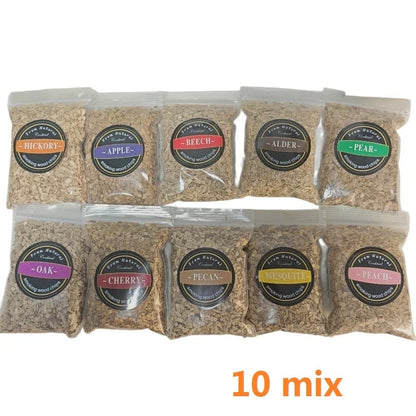 Wood Smoking Chips for Barbecue Meat Smoking, 50g Bags, Apple, Oak, Cherry & More - mix 10pcs