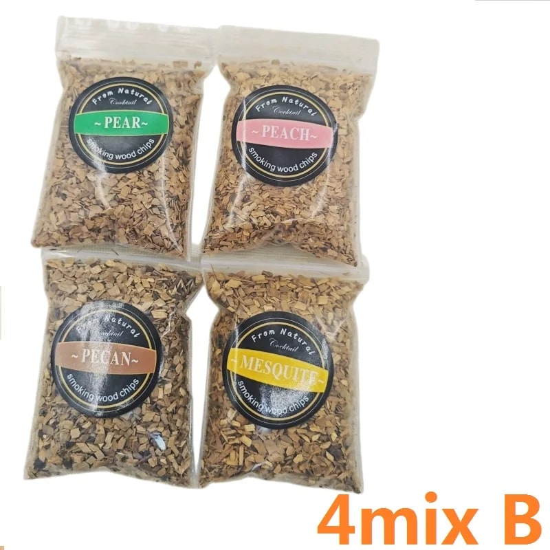 Wood Smoking Chips for Barbecue Meat Smoking, 50g Bags, Apple, Oak, Cherry & More - mix 4pcs B