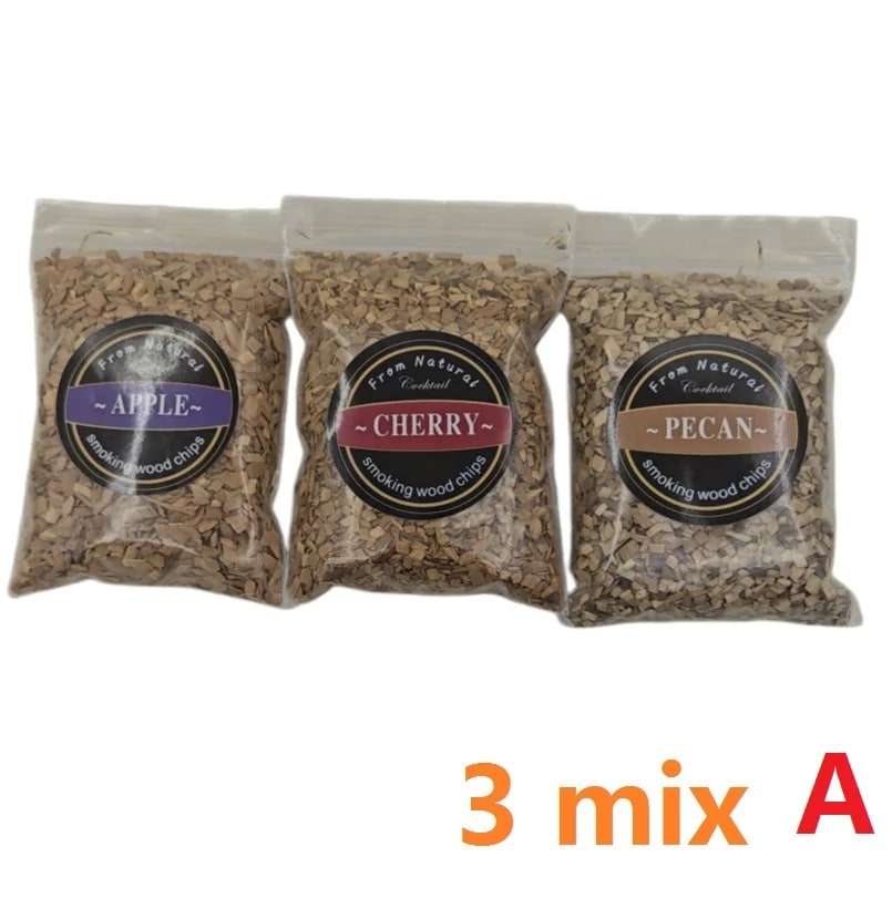 Wood Smoking Chips for Barbecue Meat Smoking, 50g Bags, Apple, Oak, Cherry & More - mix 3pcs A