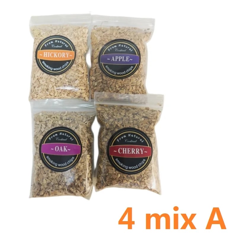 Wood Smoking Chips for Barbecue Meat Smoking, 50g Bags, Apple, Oak, Cherry & More - mix 4pcs A