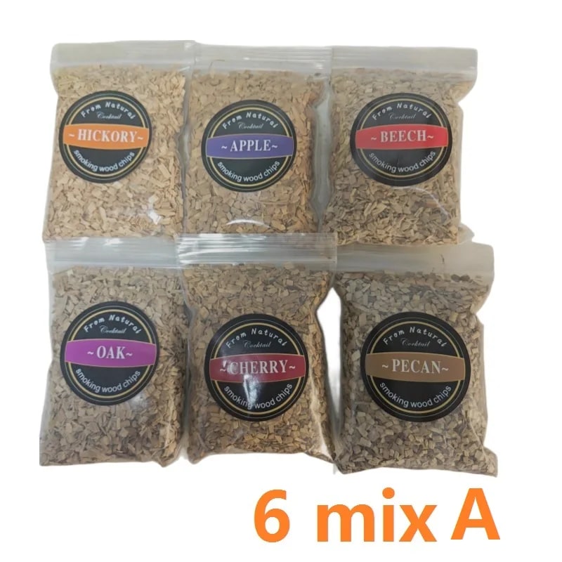 Wood Smoking Chips for Barbecue Meat Smoking, 50g Bags, Apple, Oak, Cherry & More - mix 6pcs A