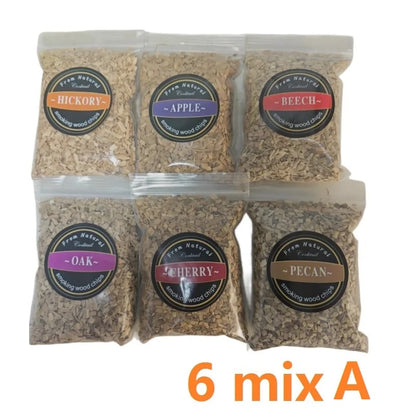 Wood Smoking Chips for Barbecue Meat Smoking, 50g Bags, Apple, Oak, Cherry & More - mix 6pcs A