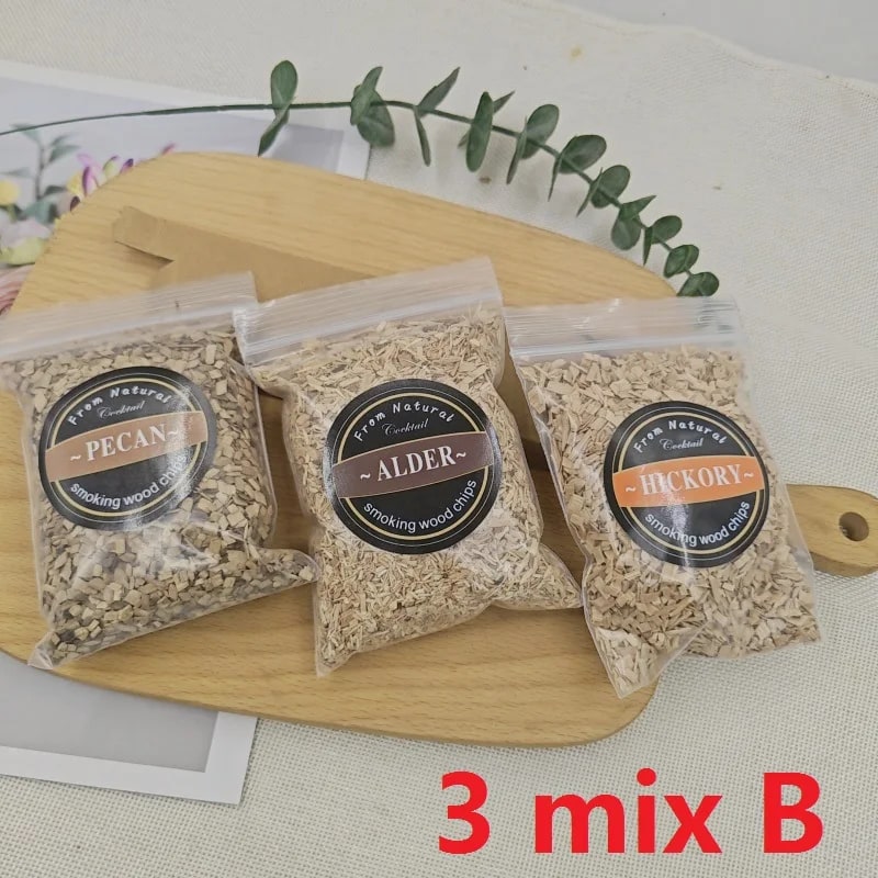 Wood Smoking Chips for Barbecue Meat Smoking, 50g Bags, Apple, Oak, Cherry & More - mix 3pcs B