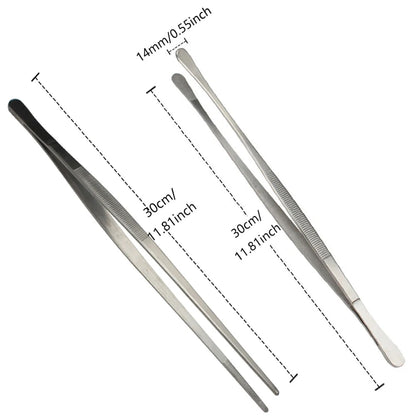 30cm Stainless Steel Barbecue Tongs with Round Head, Silver