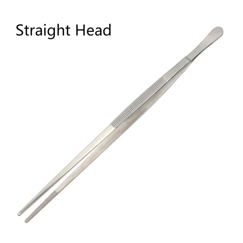 30cm Stainless Steel Barbecue Tongs with Round Head, Silver - Straight Head