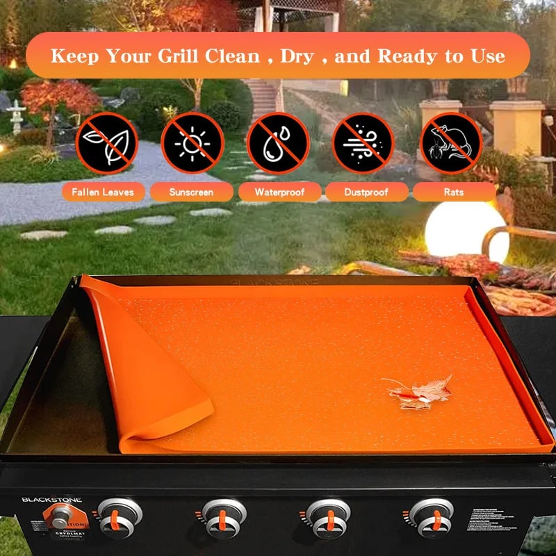 Silicone Griddle Cover Mat, Orange Protective BBQ Grill Cover, 4 Sizes
