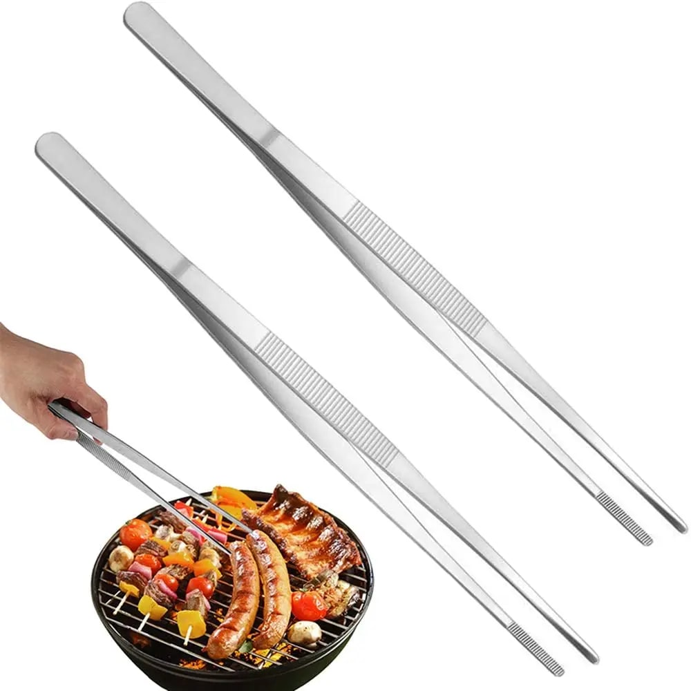 30cm Stainless Steel BBQ Tweezers Tongs with Serrated Tips, BBO+1 BQ3325