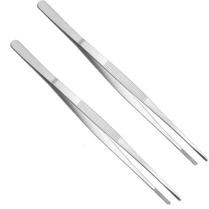 30cm Stainless Steel BBQ Tweezers Tongs with Serrated Tips, BBO+1 BQ3325 - 2pcs