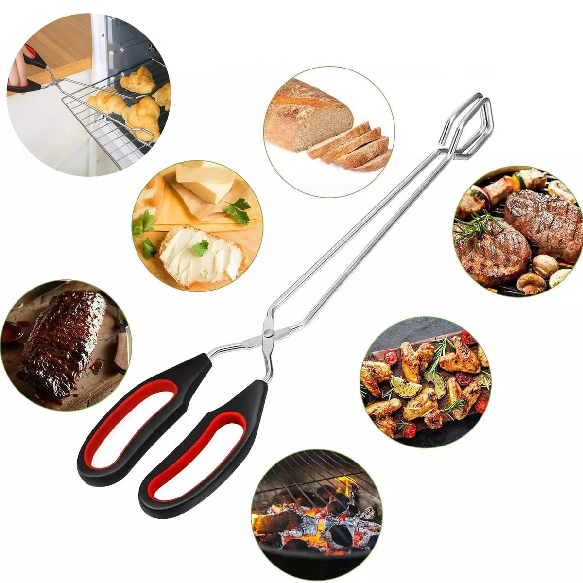 FSMHOME Barbecue Scissor Tongs with Long Handle, S, M or L