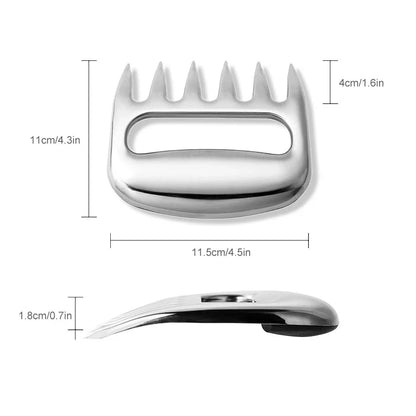 Stainless Steel Bear Claw Meat Shredder Forks, YOMEEI 2-Piece BBQ Set, 11 x 11.5cm