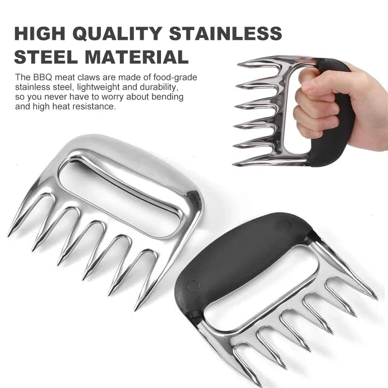 Stainless Steel Bear Claw Meat Shredder Forks, YOMEEI 2-Piece BBQ Set, 11 x 11.5cm