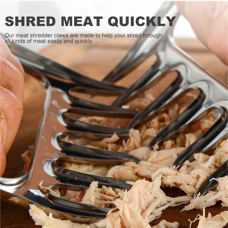 Stainless Steel Bear Claw Meat Shredder Forks, YOMEEI 2-Piece BBQ Set, 11 x 11.5cm
