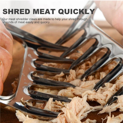 Stainless Steel Bear Claw Meat Shredder Forks, YOMEEI 2-Piece BBQ Set, 11 x 11.5cm