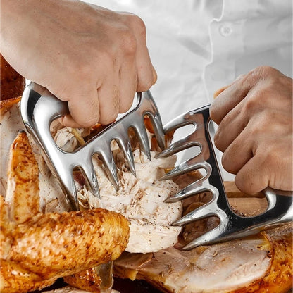 Stainless Steel Bear Claw Meat Shredder Forks, YOMEEI 2-Piece BBQ Set, 11 x 11.5cm
