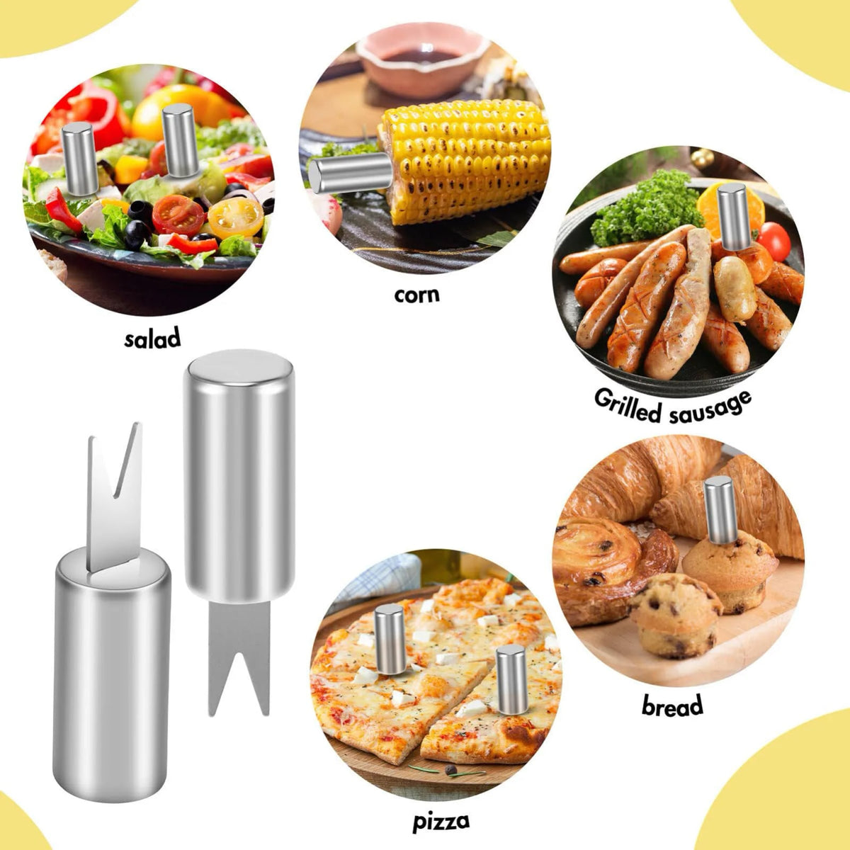 Metal Corn Holders, 10-Piece BBQ Fork Set, 62 x 18mm