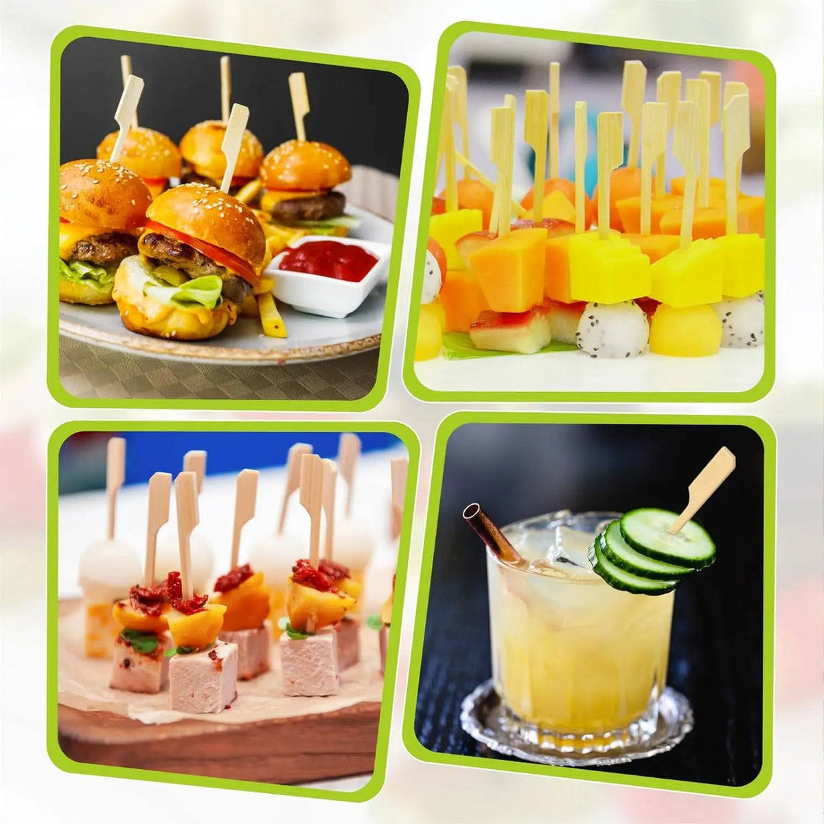 Bamboo Cocktail Picks 12cm Wooden Appetiser, Burger and BBQ Food Forks, 50 or 100 Pack