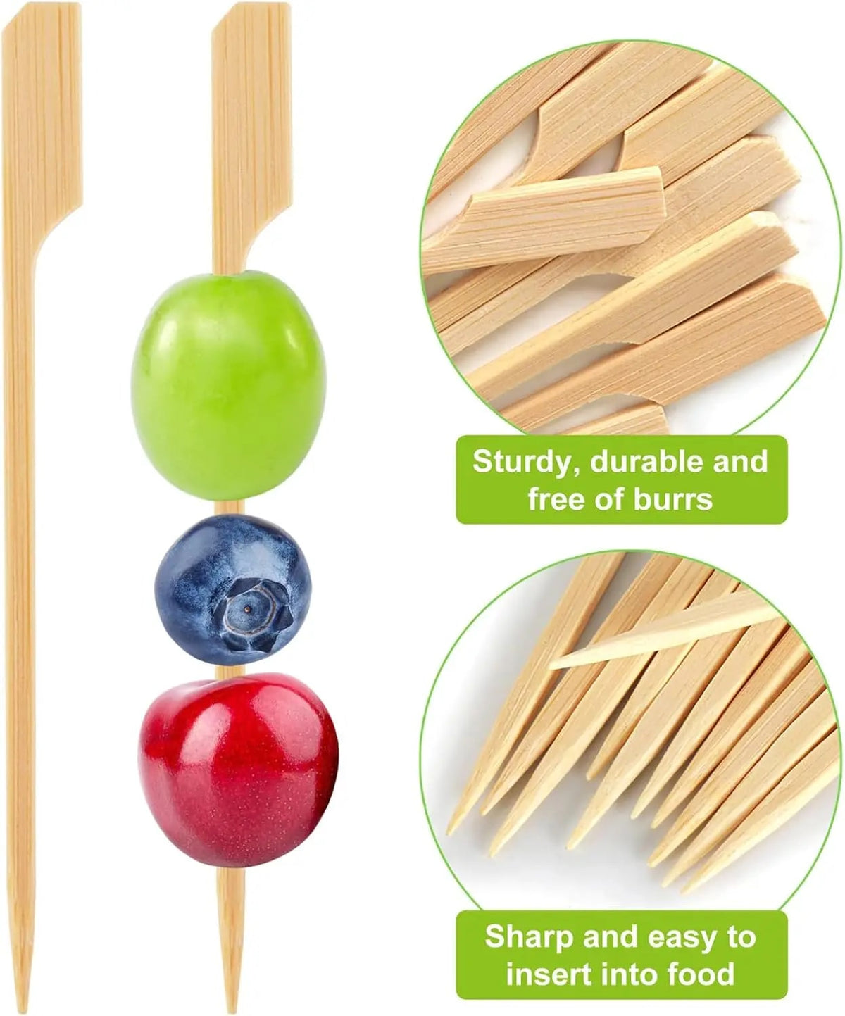 Bamboo Cocktail Picks 12cm Wooden Appetiser, Burger and BBQ Food Forks, 50 or 100 Pack