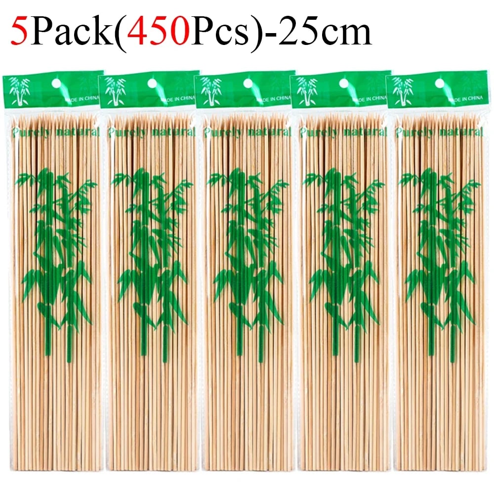 Bamboo BBQ Skewers, Natural Disposable Sticks, 15-30cm, 90-450 Pack - 450Pcs-25cm