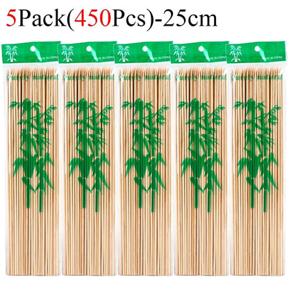 Bamboo BBQ Skewers, Natural Disposable Sticks, 15-30cm, 90-450 Pack - 450Pcs-25cm