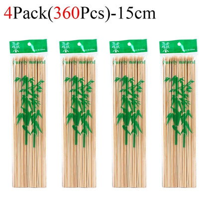 Bamboo BBQ Skewers, Natural Disposable Sticks, 15-30cm, 90-450 Pack - 360Pcs-15cm