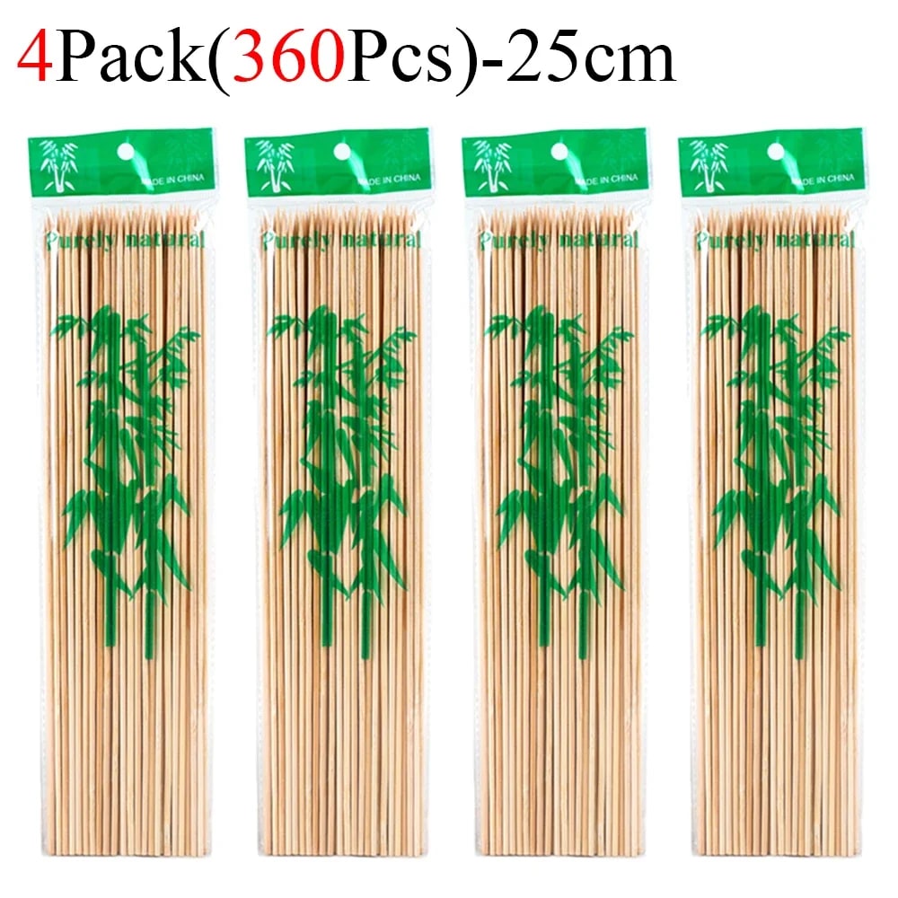 Bamboo BBQ Skewers, Natural Disposable Sticks, 15-30cm, 90-450 Pack - 360Pcs-25cm