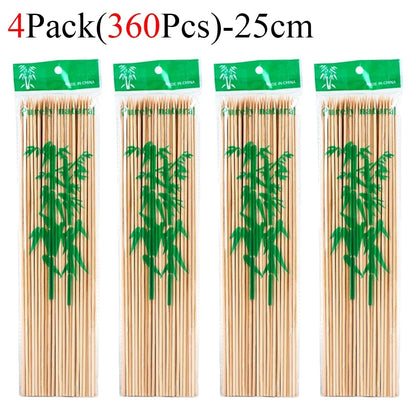 Bamboo BBQ Skewers, Natural Disposable Sticks, 15-30cm, 90-450 Pack - 360Pcs-25cm