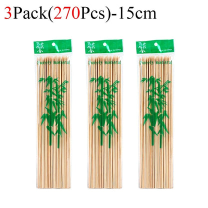 Bamboo BBQ Skewers, Natural Disposable Sticks, 15-30cm, 90-450 Pack - 270Pcs-15cm