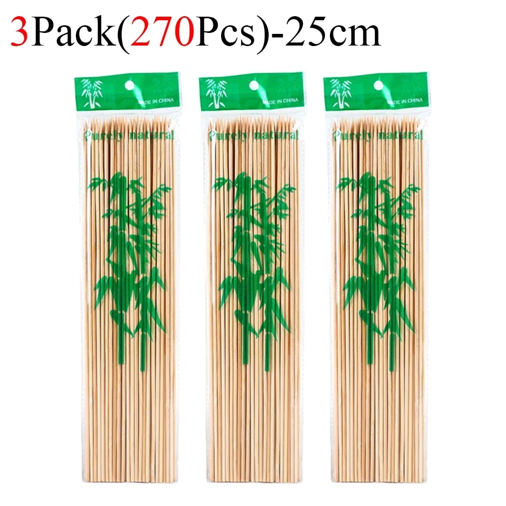 Bamboo BBQ Skewers, Natural Disposable Sticks, 15-30cm, 90-450 Pack - 270Pcs-25cm