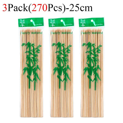 Bamboo BBQ Skewers, Natural Disposable Sticks, 15-30cm, 90-450 Pack - 270Pcs-25cm