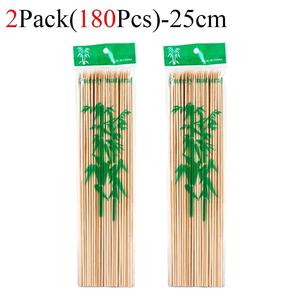 Bamboo BBQ Skewers, Natural Disposable Sticks, 15-30cm, 90-450 Pack - 180Pcs-25cm