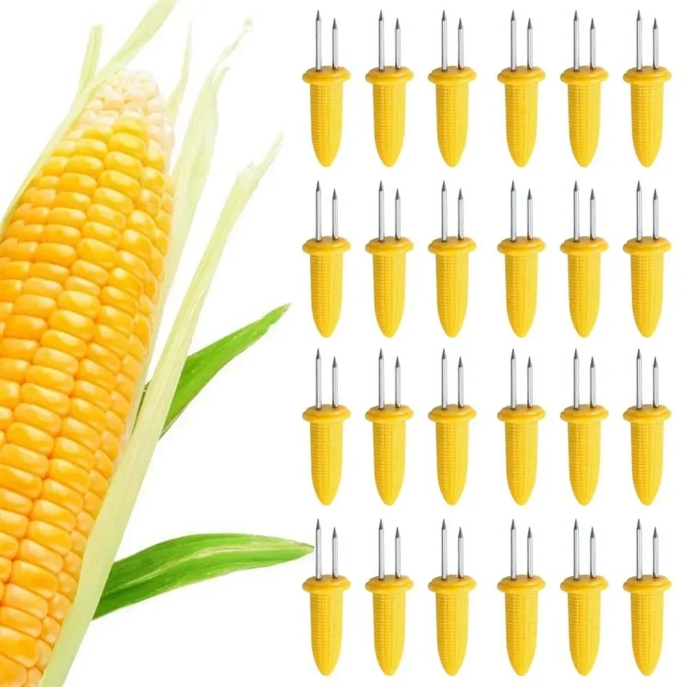 Stainless Steel Corn Holders, Yellow, 10, 20 or 30 Pack