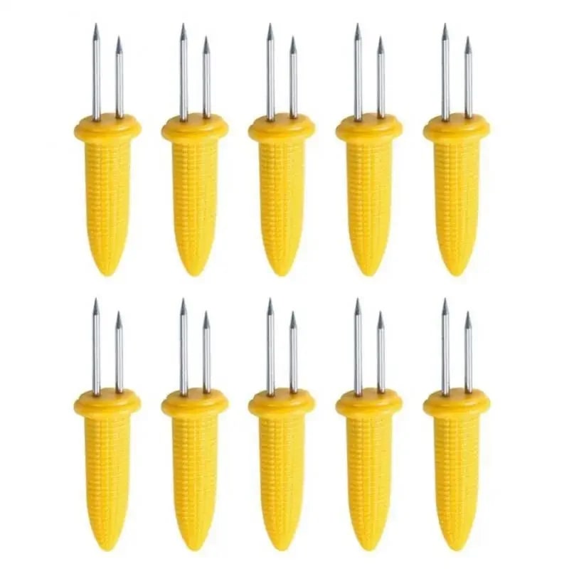 Stainless Steel Corn Holders, Yellow, 10, 20 or 30 Pack - 10pcs