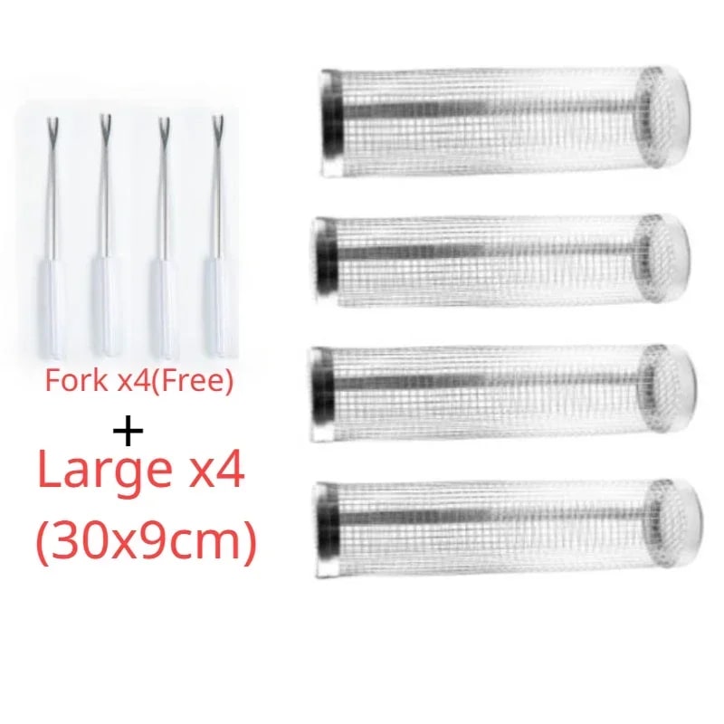 Rolling BBQ Grill Basket Set, Iron Mesh Cylindrical Basket, 20/30 x 9cm Options - Large Basket x4