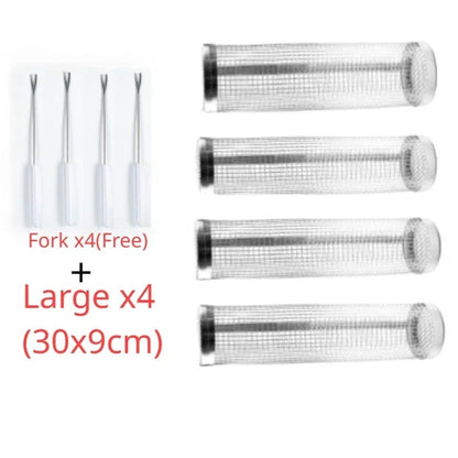 Rolling BBQ Grill Basket Set, Iron Mesh Cylindrical Basket, 20/30 x 9cm Options - Large Basket x4