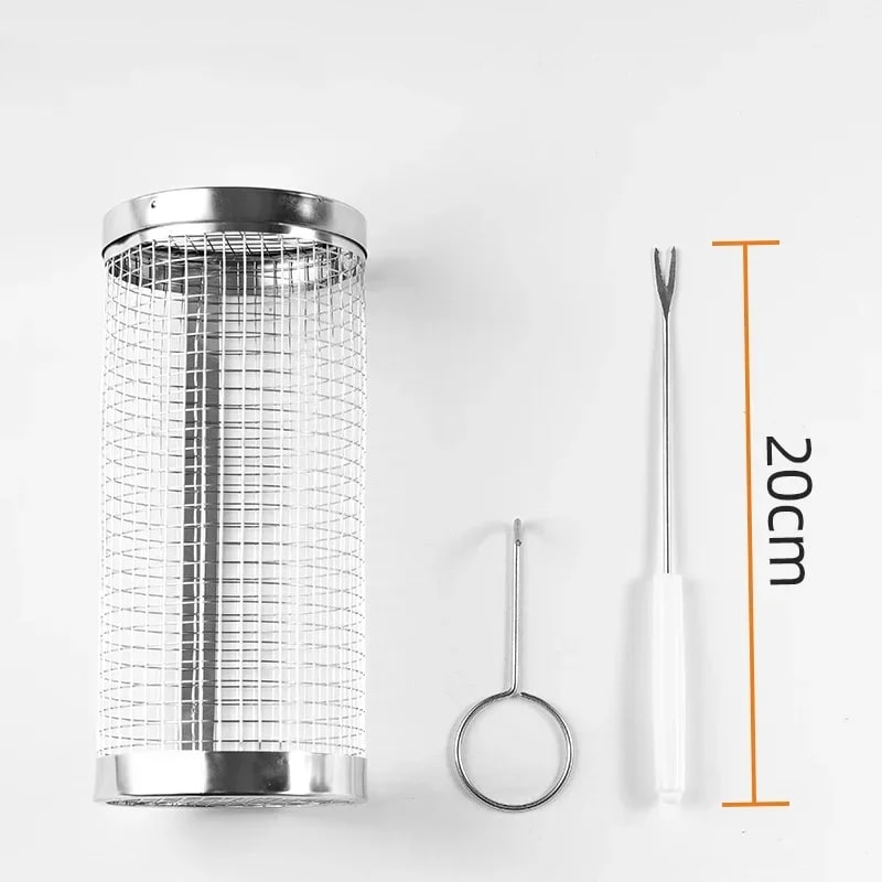 Rolling BBQ Grill Basket Set, Iron Mesh Cylindrical Basket, 20/30 x 9cm Options - B 20 9CM
