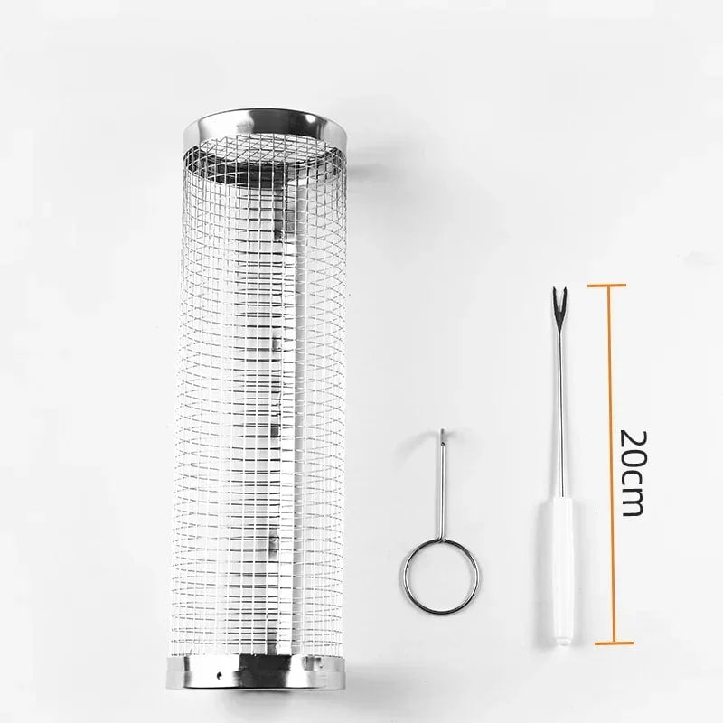 Rolling BBQ Grill Basket Set, Iron Mesh Cylindrical Basket, 20/30 x 9cm Options - B 30 9CM