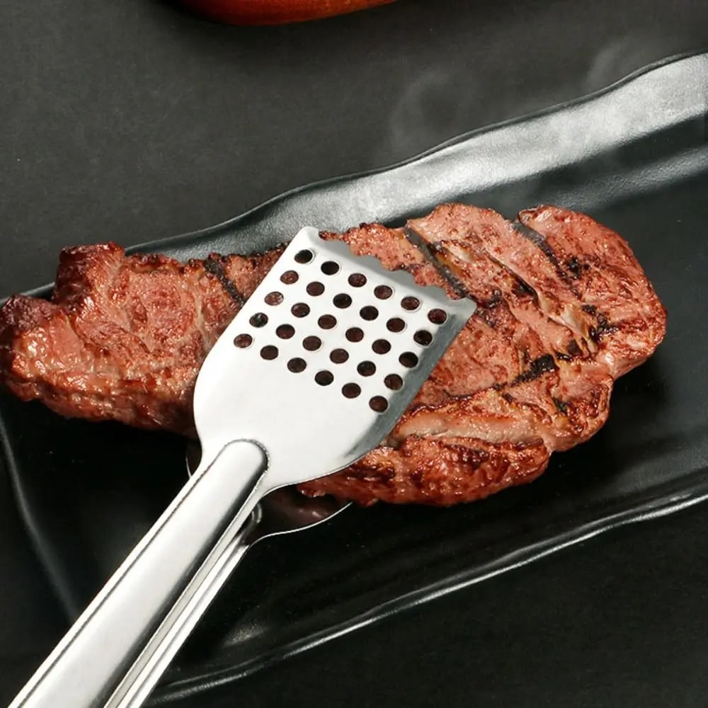 Stainless Steel BBQ Food Tongs with Perforated Serving Ends, S, M or L