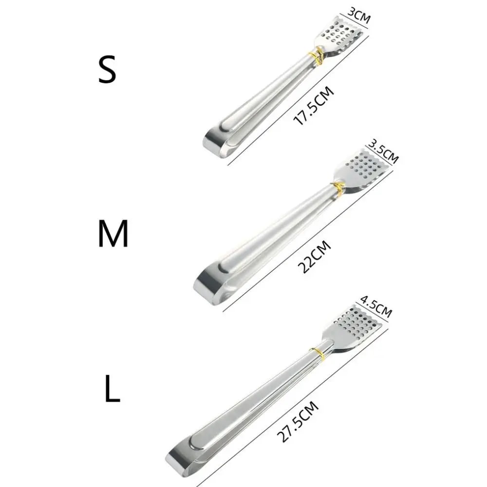 Stainless Steel BBQ Food Tongs with Perforated Serving Ends, S, M or L