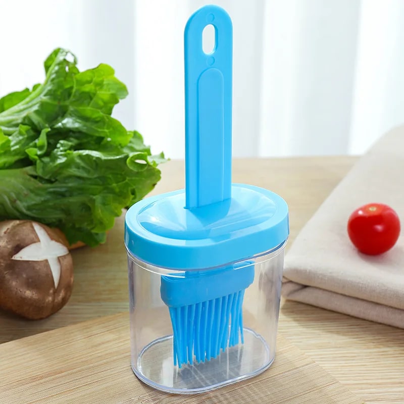 Silicone Basting Brush with Cover for BBQ, Baking and Pancakes - blue