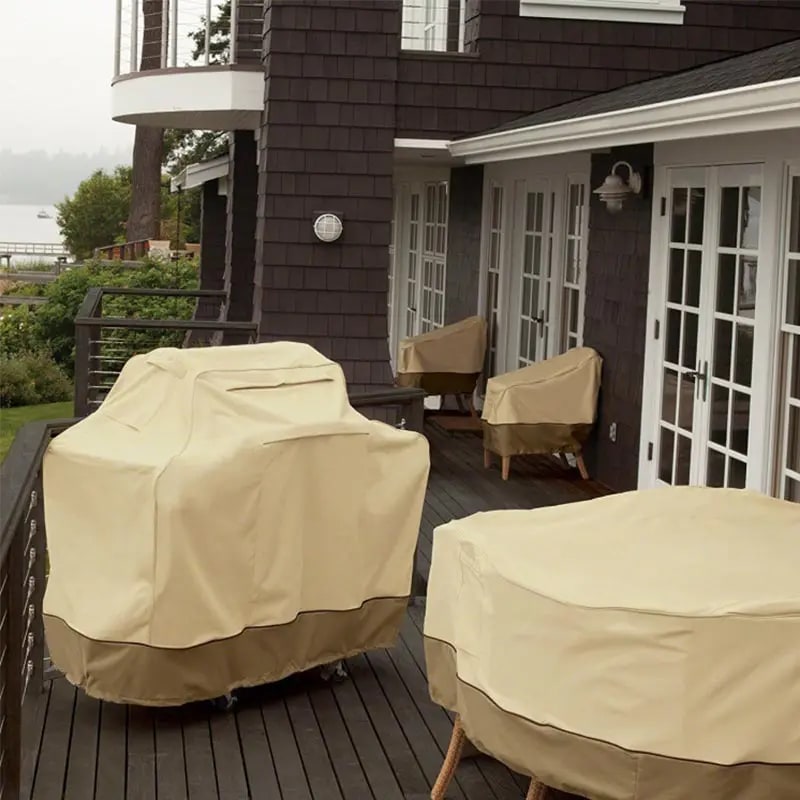 600D Beige BBQ Grill Cover, Oxford Fabric, 145 x 61 x 117cm or 170 x 61 x 117cm