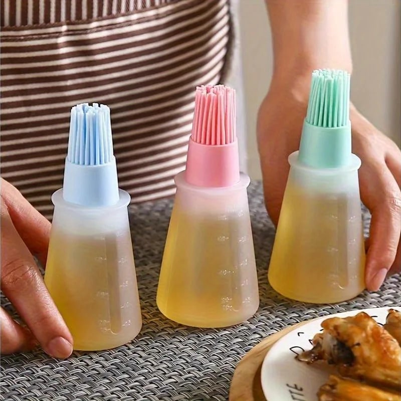 Rubber BBQ Oil Dispenser Basting Brush, 1 or 3 Piece, Blue, Pink or Green