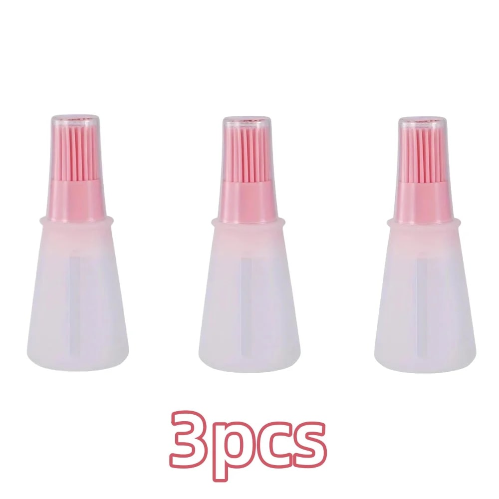 Rubber BBQ Oil Dispenser Basting Brush, 1 or 3 Piece, Blue, Pink or Green - Pink 3pcs