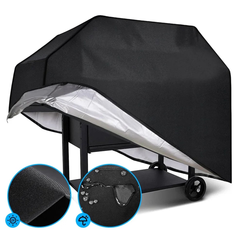 Waterproof BBQ Grill Cover, Polyester, Wind-Fixing Hem Rope, 5 Sizes
