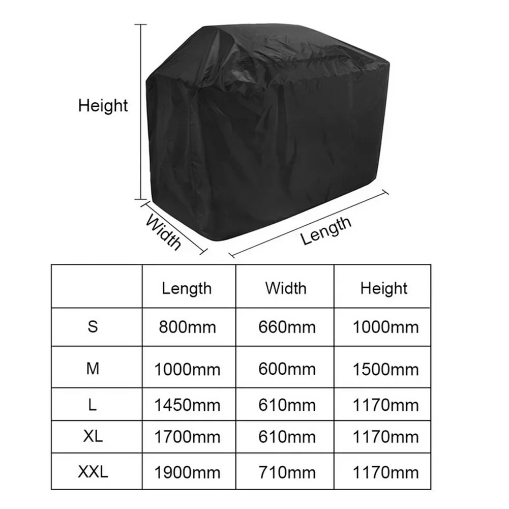 Waterproof BBQ Grill Cover, Polyester, Wind-Fixing Hem Rope, 5 Sizes