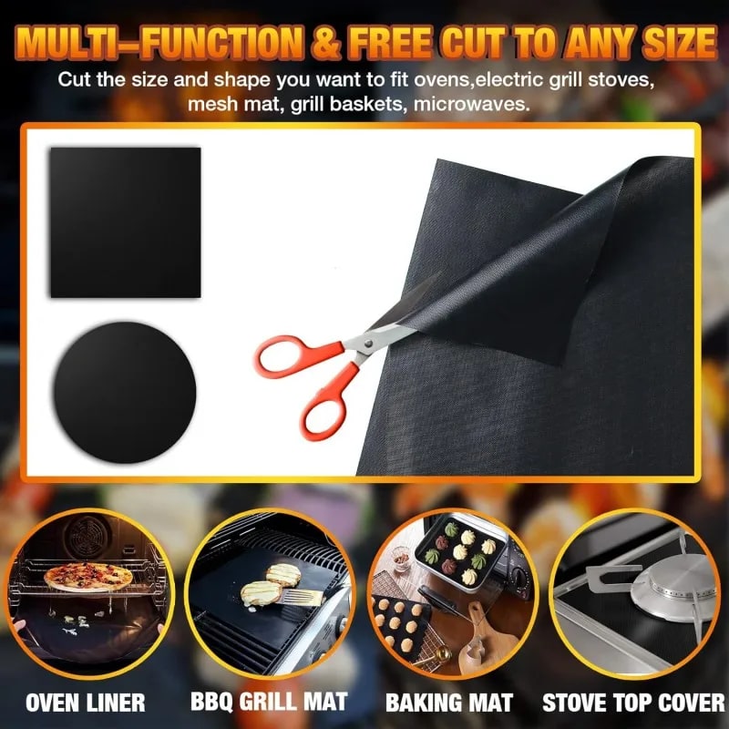 Non-Stick BBQ Grill Mat and Oven Liner, Reusable, 33 x 40cm to 40 x 60cm