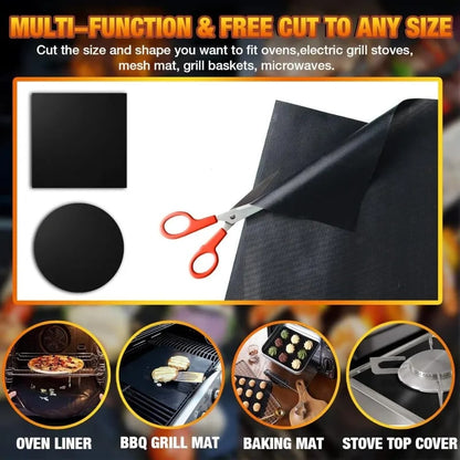 Non-Stick BBQ Grill Mat and Oven Liner, Reusable, 33 x 40cm to 40 x 60cm