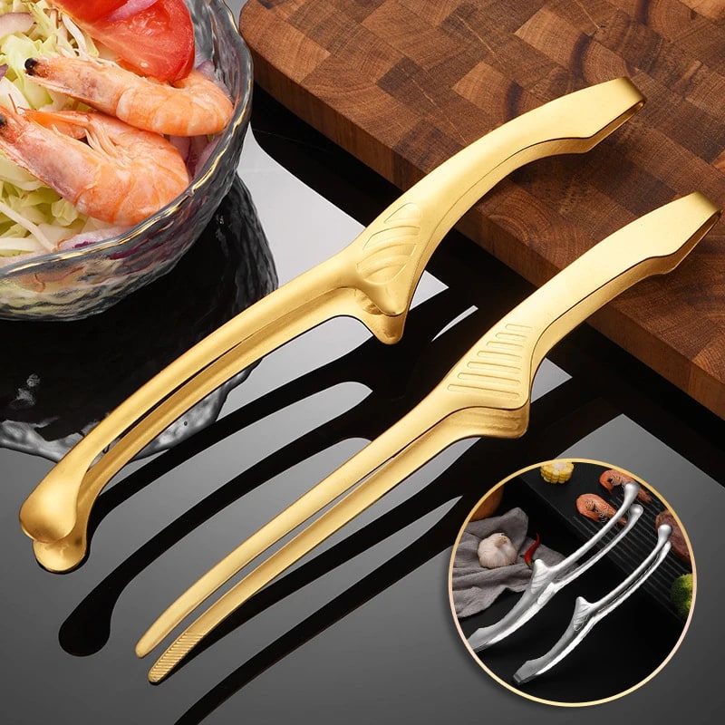 Stainless Steel BBQ Food Tongs, 4 Sizes, Silver or Gold