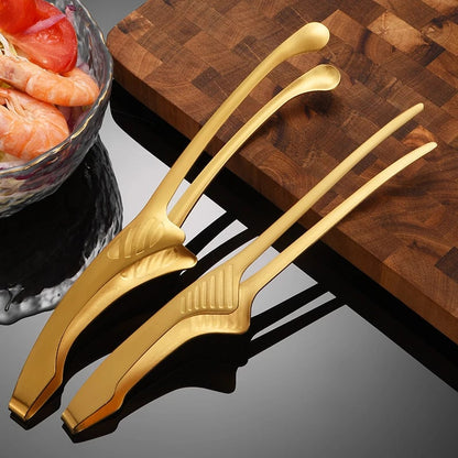 Stainless Steel BBQ Food Tongs, 4 Sizes, Silver or Gold