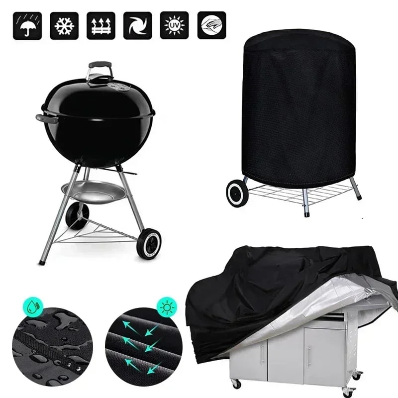 Outdoor BBQ Grill Cover, Waterproof Fabric, Round or Rectangular, Multiple Sizes